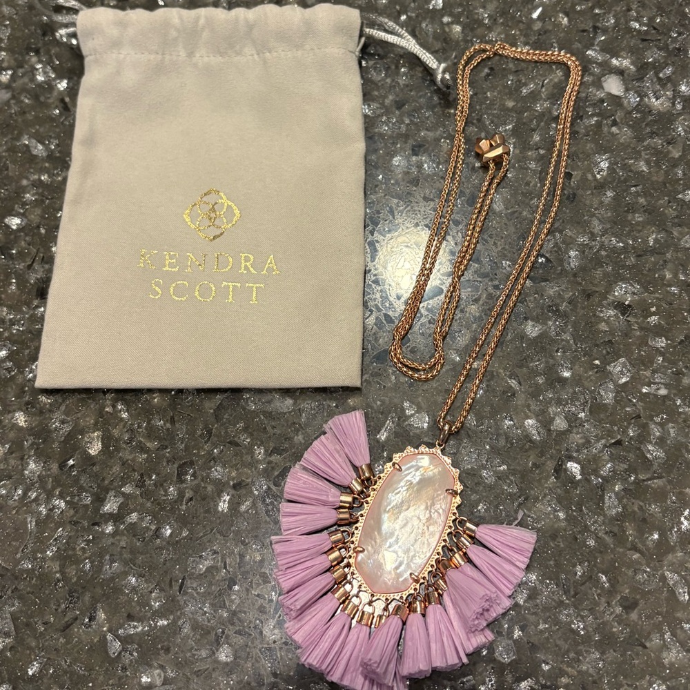 Kendra Scott Rose Gold Necklace with Lavender Fringe